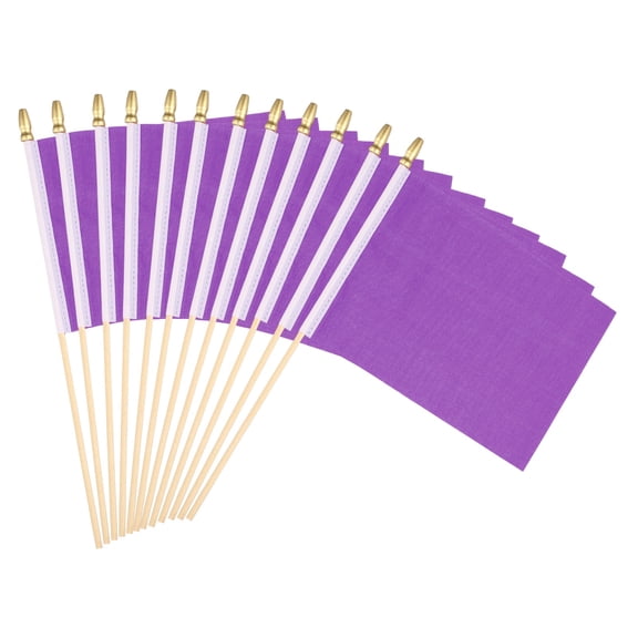 Uxcell 8x3 Inch Purple Blank Stick Flag, 12Pcs Wooden Pole Handheld Solid Color Flag