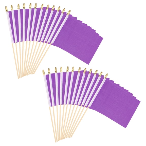 Uxcell 8x3 Inch Purple Blank Stick Flag, 24Pcs Wooden Pole Handheld Solid Color Flag