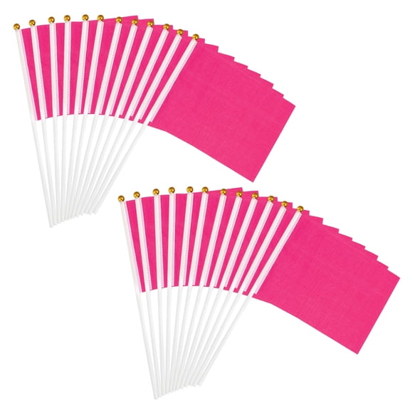 Uxcell 8x3 Inch Rose Red Blank Stick Flag, 12Pcs Handheld Solid Color Flag