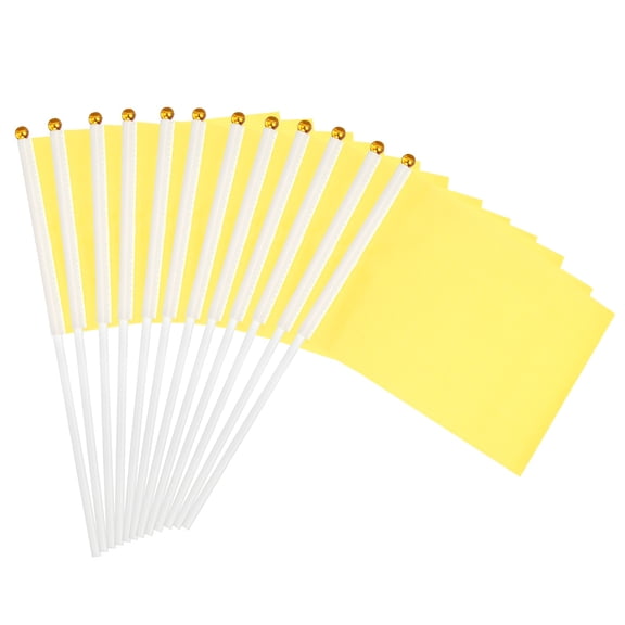 Uxcell 8x3 Inch Yellow Blank Stick Flag, 12Pcs Handheld Solid Color Flag