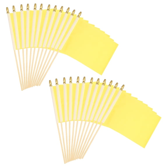 Uxcell 8x3 Inch Yellow Blank Stick Flag, 24Pcs Wooden Pole Handheld Solid Color Flag