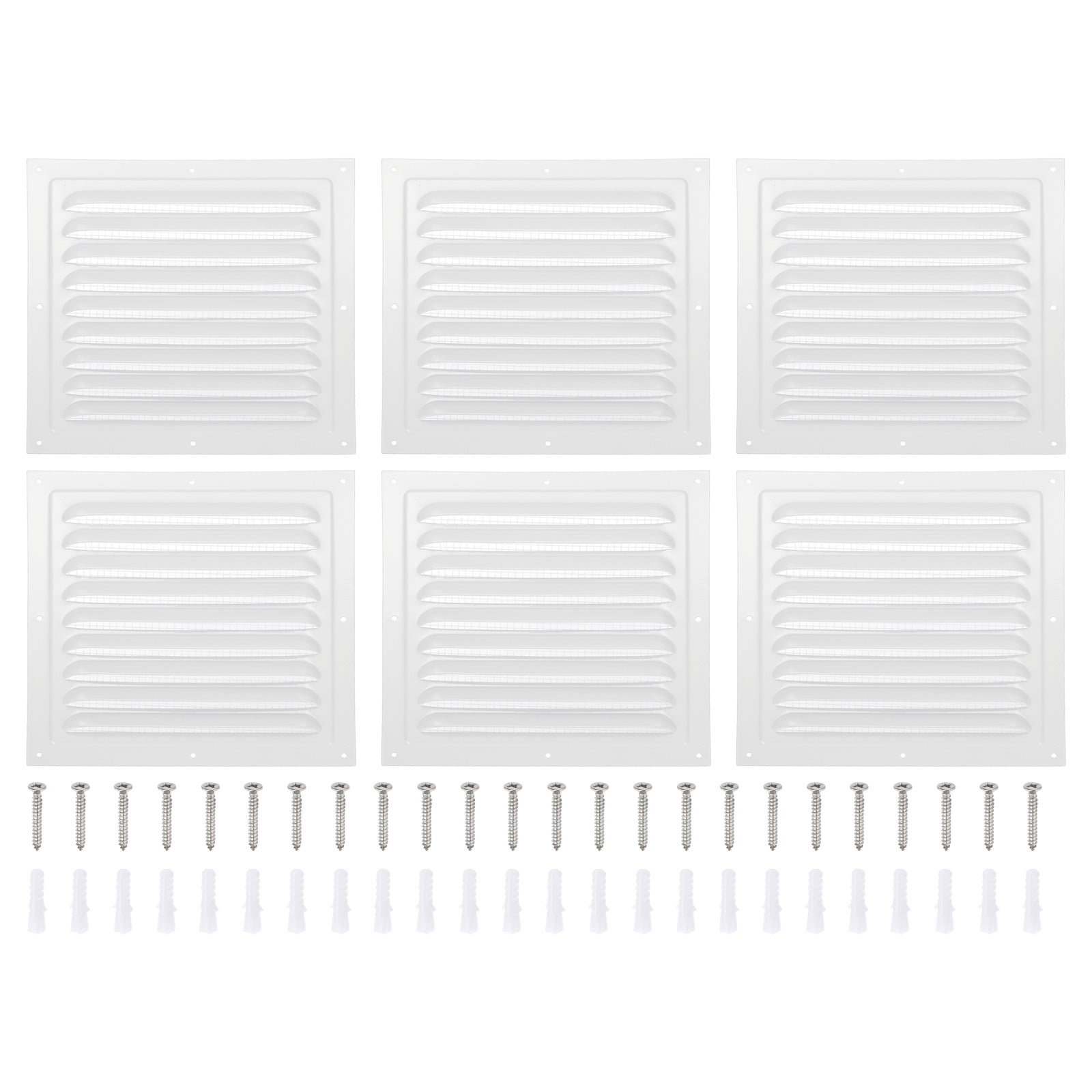 Uxcell 8x8" Gable Vent Cover, Aluminum Alloy Rectangular Floor Air Vent Covers Metal Soffit Return Grille with Screen Mesh and Screw 6 Pcs