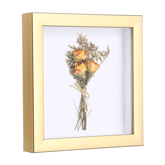 Uxcell 8x8 Inch Shadow Box Display Frame, 2cm Deep Photo Shadow Box Plastic Display Case Wall Mount & Tabletop Display for DIY Photos Flowers Memorabilia Wedding Birthday, Gold