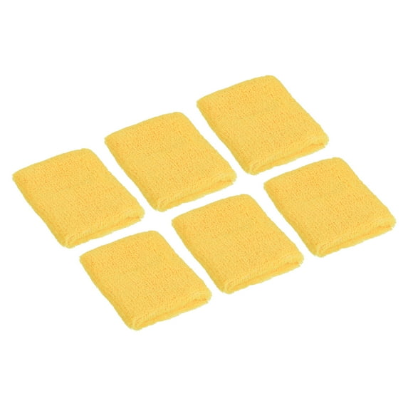 Uxcell 8x8cm Sport Wrist Bands Terry Absorbent Athletic Sweatband, Yellow 6 Pack
