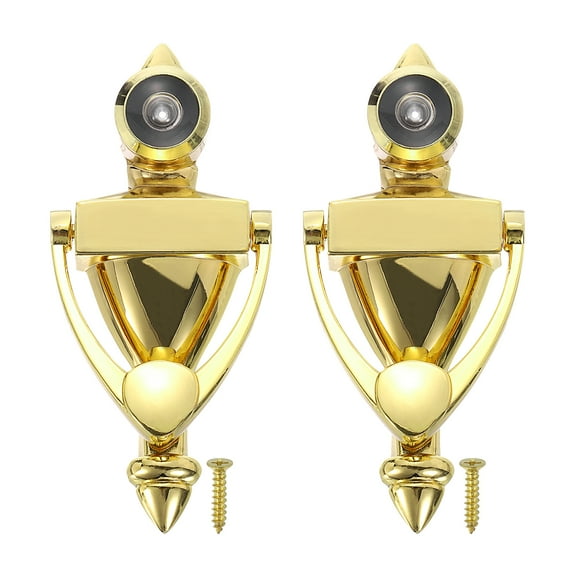 Uxcell 9/16" 2 Pcs Door Knocker with Viewer Die-Cast Construction Home Gold