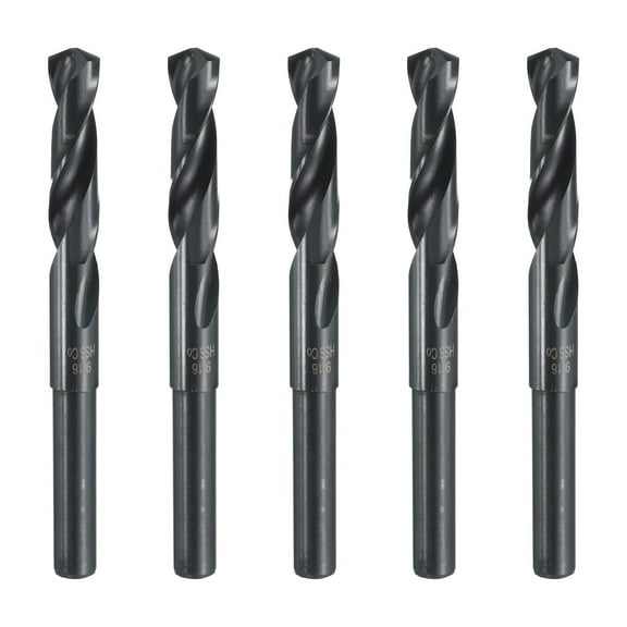Uxcell 9/16" High-Speed Steel Drill Bits, M35 HSS Twist Drill Bit Jobber Drill Bit with 1/2" Round Straight Shank, Wood, 5pcs
