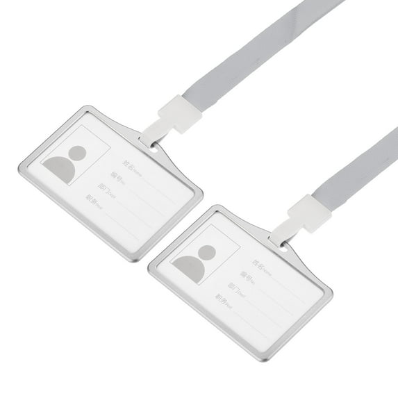 Uxcell 9.2x6.5cm Horizontal Aluminum Badge Holders with Plastic Hook Lanyard Silver Tone 2Pack