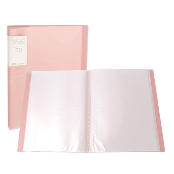 Uxcell 9.4x12.2" Binders with Plastic Sleeve, PP 20 Pockets Waterproof Sheet Folder Protector Portfolio, Pink