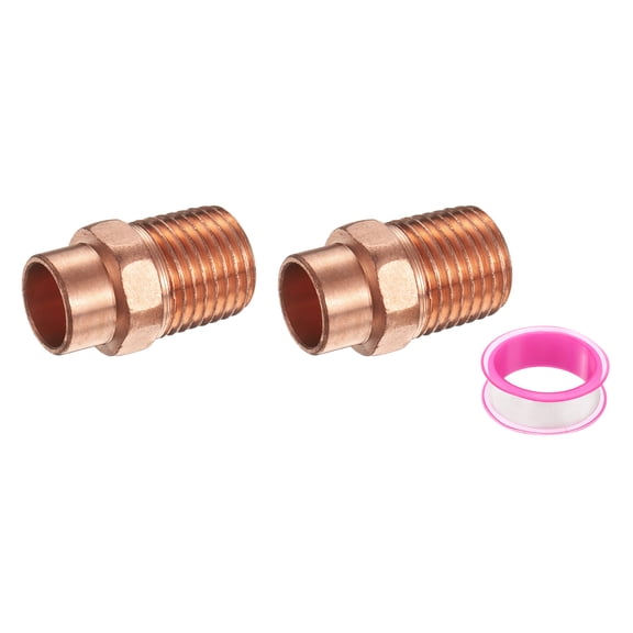 Uxcell 9.52mm ID x 3/8" x 1/4"NPT Male Adapter Fitting, 2Pcs with C x M Connection Copper Pipe Adapter Fittings Threaded Tubing Connectors for HVAC Residential Commercial