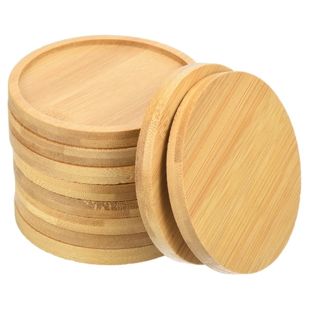 Uxcell 9.5cm Round Bamboo Plant Pot Saucer Flower Drip Tray for Indoors, 10 Pack