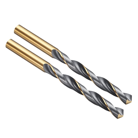 Uxcell 9.5mm Drill Bit, Jobber Straight Shank 4341 High-Speed Steel 118 Black and Gold Finish for Medium-hard Metal Steel Acrylic - 2 Pack