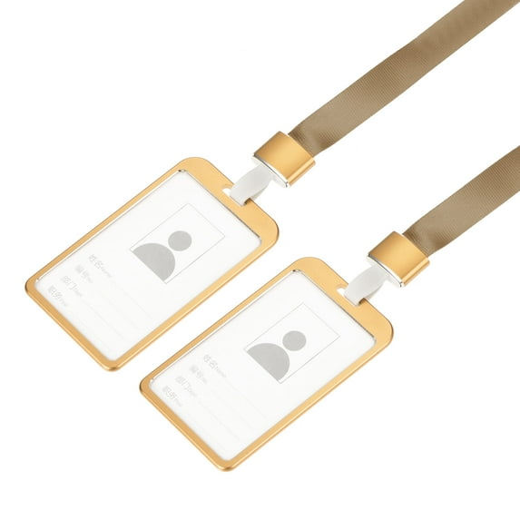 Uxcell 9.5x5.8cm Vertical Aluminum Badge Holders with Metal Hook Lanyard Gold Tone 2Pack