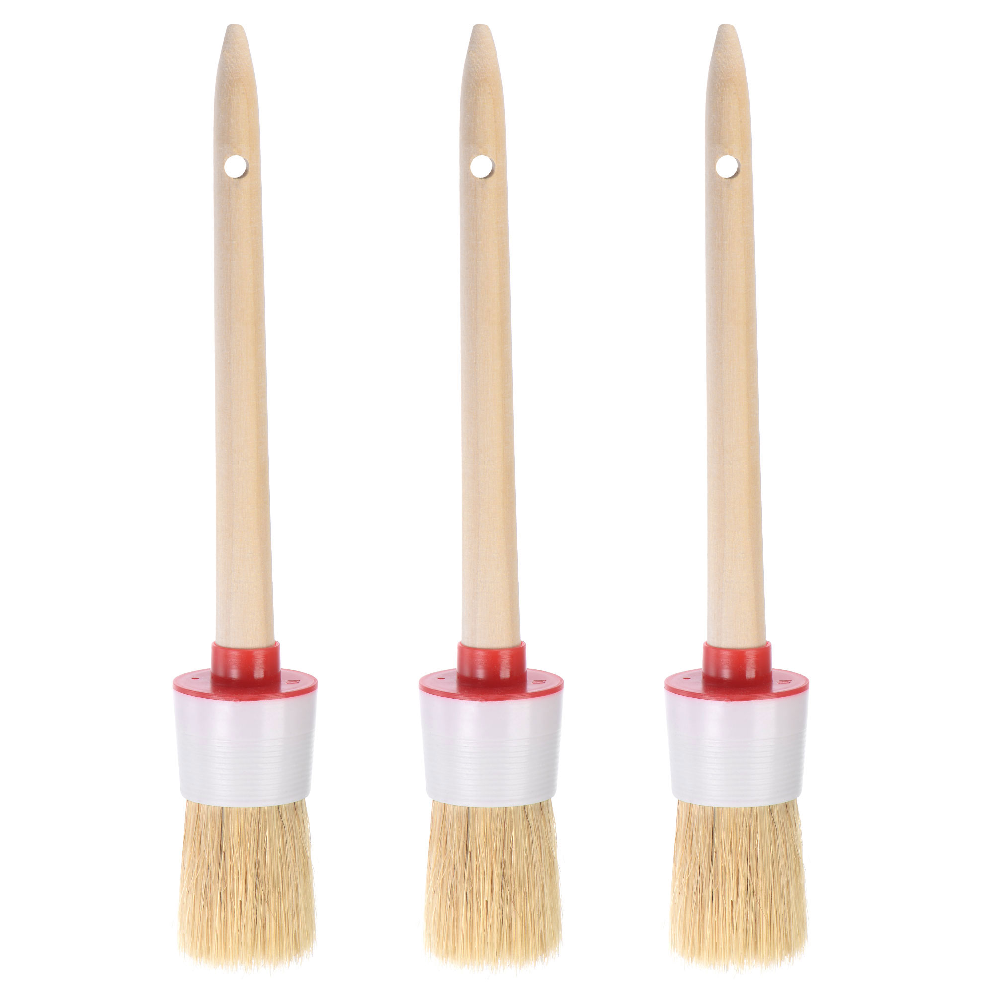 Uxcell 9.6 Length 1.6 Dia Natural Bristle with Wood Handle Round Paint  Brush 3Pack