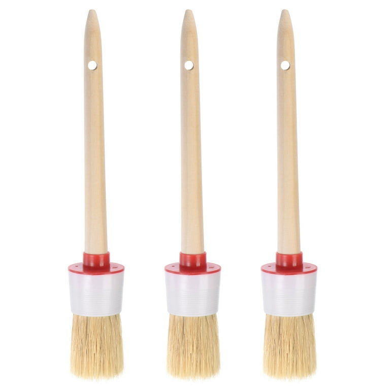 Uxcell 9.6 Length 1.6 Dia Natural Bristle with Wood Handle Round Paint  Brush 3Pack