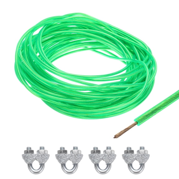 Uxcell 9/64 Green Vinyl Coated Wire Rope 49ft Galvanized Steel with 4PCS M5 Loop Sleeves