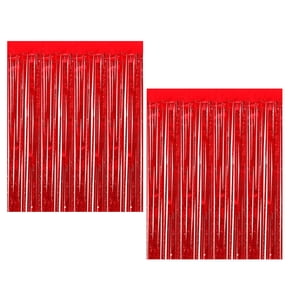 Uxcell 9.8 Ft x 3.3 Ft Tinsel Foil Fringe Backdrop Curtains, 2 Pack PET Film Metallic Decor Photo Backdrop, Red