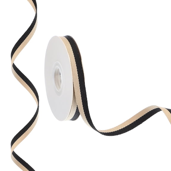 Uxcell 9.8 Yards x 0.4" Christmas Striped Ribbon, Ribbon Candy Ribbon Roll Fabric Wrapping Ribbon, Black Khaki
