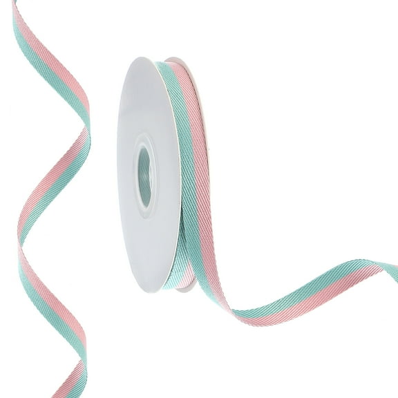 Uxcell 9.8 Yards x 0.4" Christmas Striped Ribbon, Ribbon Candy Ribbon Roll Fabric Wrapping Ribbon, Pink Green