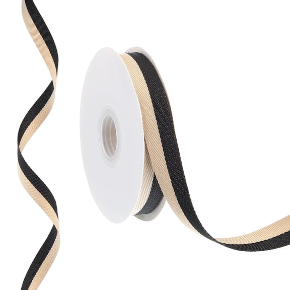 Uxcell 9.8 Yards x 0.6" Christmas Striped Ribbon, Ribbon Candy Ribbon Roll Fabric Wrapping Ribbon, Black Khaki