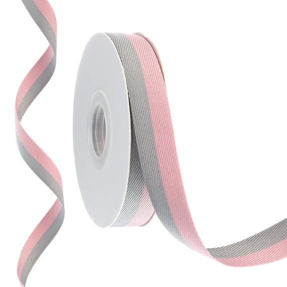 Uxcell 9.8 Yards x 0.6" Christmas Striped Ribbon, Ribbon Candy Ribbon Roll Fabric Wrapping Ribbon, Pink Gray