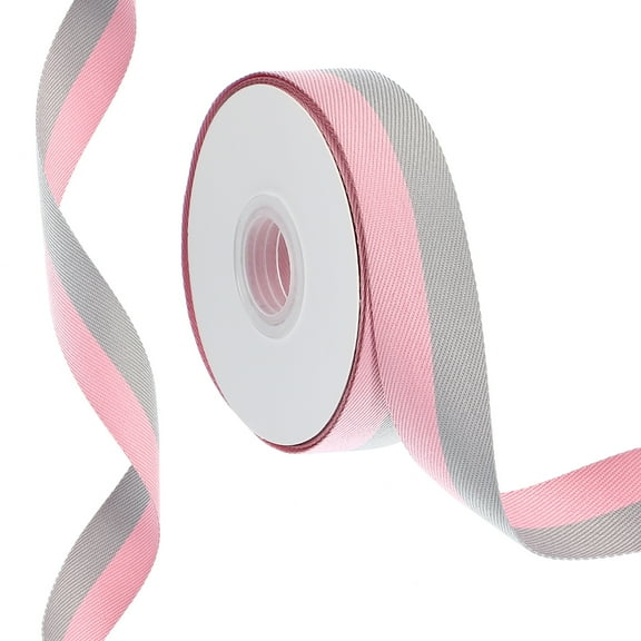 Uxcell 9.8 Yards x 1" Christmas Striped Ribbon, Ribbon Candy Ribbon Roll Fabric Wrapping Ribbon, Pink Gray