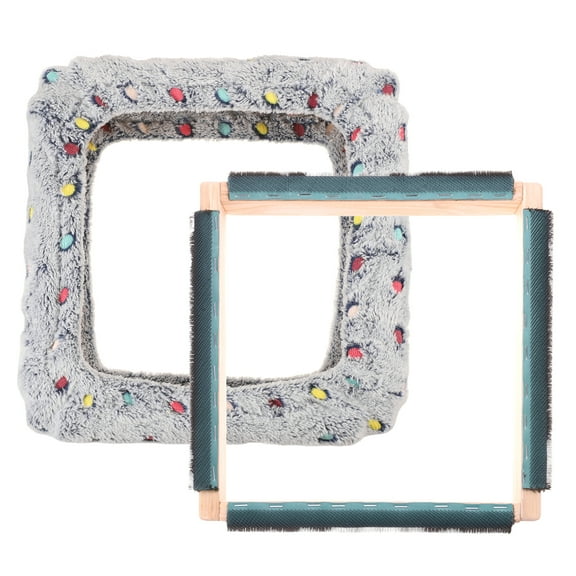 Uxcell 9.8" x 9.8" Punch Needle Frame, Beech Wood Square Rug Hooking Frame, Dark Blue