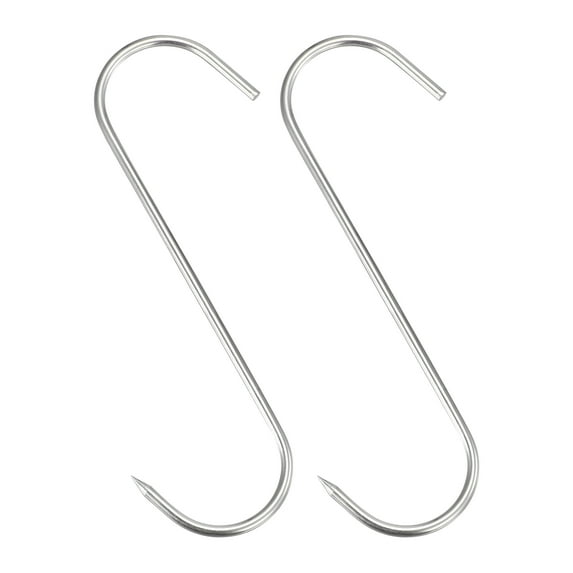 Uxcell 9.84" Meat Hooks, 0.24" Thick Stainless Steel S-Hook, Meat Processing Hanging 2Pack