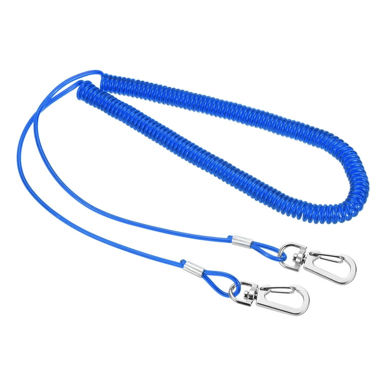 Uxcell 9.8ft Heavy Spring Fishing Coiled Lanyard Extension Cord Tether with  Metal Clip, Blue
