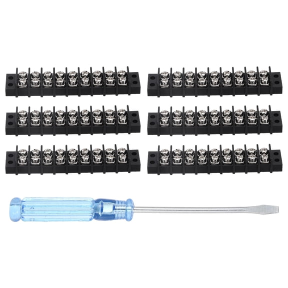 Uxcell 9 Circuits Screw Terminal Blocks, 300V 20A 9.5mm Pitch 9 Positions Dual Rows Terminal Strip with Flat Head Screwdriver for Electrical Wire Connecting, Pack of 6