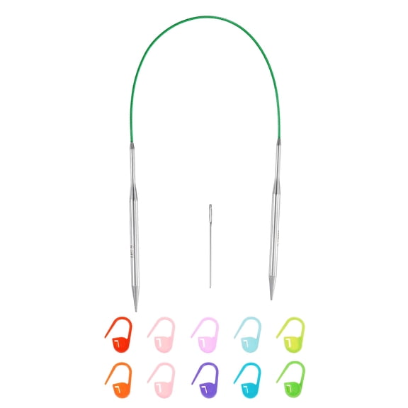 Uxcell 9 Gauge Knitting Circular Needle 16 Inch Metal Round Stainless Steel Needle with Large Eye Sewing & Stitch Markers