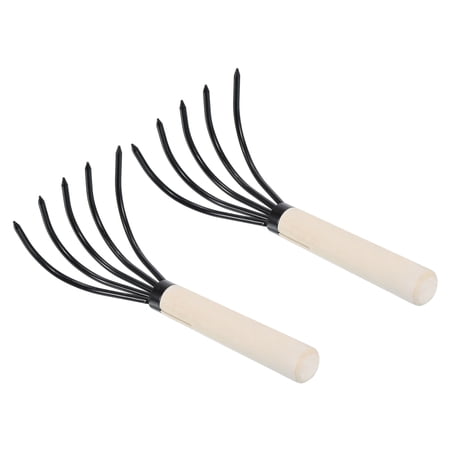 Uxcell 9 Inch 5 Tines Garden Claw Rake Hand Rake Cultivator Claw Soil Tiller with Wooden Handle 2 Pack