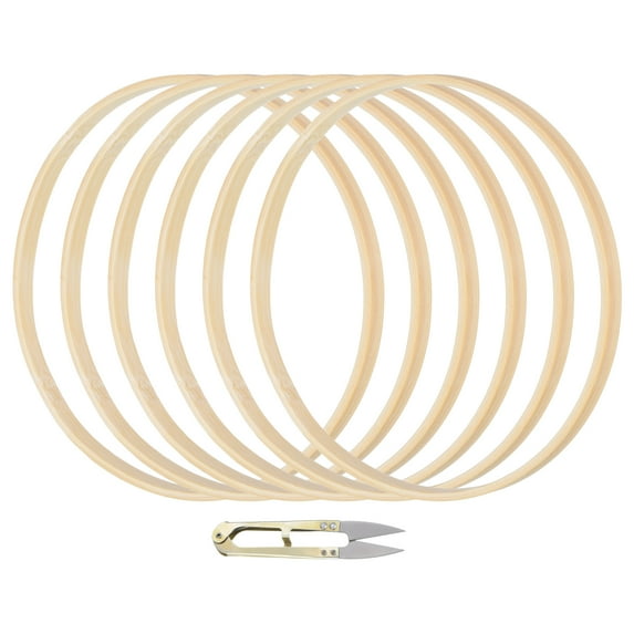 Uxcell 9 Inch Bamboo Macrame Floral Hoop Craft Rings with 1 Scissor for DIY Decor 6Pcs