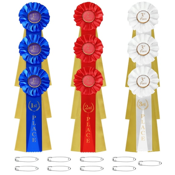 Uxcell 9 Pcs Award Ribbons, 1st 2nd 3rd Place Winner Prize Ribbon for Competition Sports Event, Blue Red White
