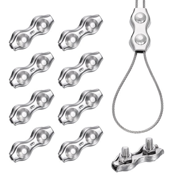 Uxcell 9 Pcs Stainless Steel Duplex Wire Rope Clips, M4 Duplex Bolt Cable Clips Clamp for 1/16 Inch Diameter Wire Rope for Rigging Tent Rope Guard Railing System, Silver