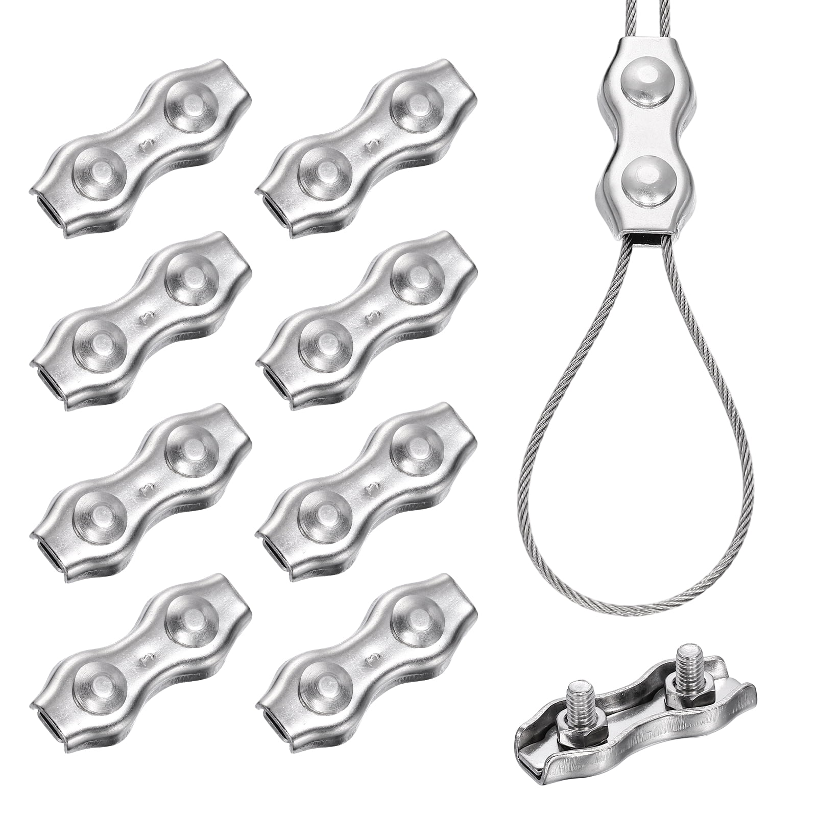 Uxcell 9 Pcs Stainless Steel Duplex Wire Rope Clips, M4 Duplex Bolt ...