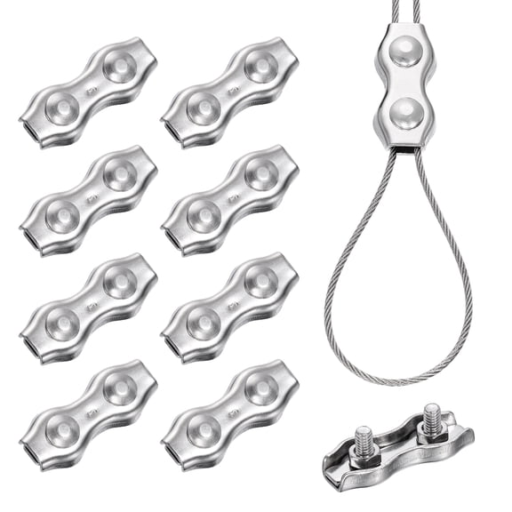 Uxcell 9 Pcs Stainless Steel Duplex Wire Rope Clips, M4 Duplex Bolt Cable Clips Clamp for 5/64 Inch Diameter Wire Rope for Rigging Tent Rope Guard Railing System, Silver
