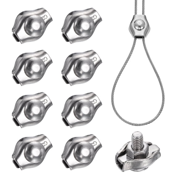 Uxcell 9 Pcs Stainless Steel Single Wire Rope Clips, M4 Single Bolt Cable Clips Clamp for 1/16 Inch Diameter Wire Rope for Rigging Tent Rope Guard Railing System, Silver