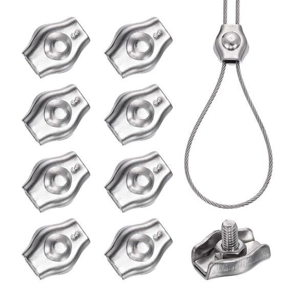Uxcell 9 Pcs Stainless Steel Single Wire Rope Clips, M4 Single Bolt Cable Clips Clamp for 5/64 Inch-3/32 Inch Diameter Wire Rope for Rigging Tent Rope Guard Railing System, Silver
