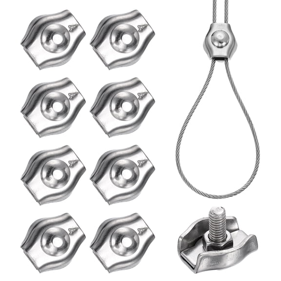 Uxcell 9 Pcs Stainless Steel Single Wire Rope Clips, M5 Single Bolt Cable Clips Clamp for 1/8 Inch Diameter Wire Rope for Rigging Tent Rope Guard Railing System, Silver