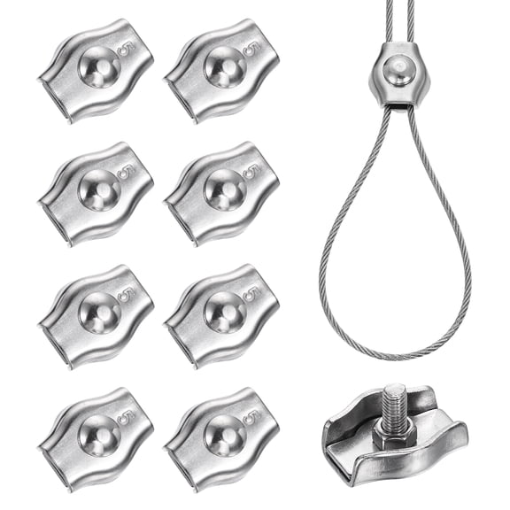 Uxcell 9 Pcs Stainless Steel Single Wire Rope Clips, M5 Single Bolt Cable Clips Clamp for 5/32 Inch Diameter Wire Rope for Rigging Tent Rope Guard Railing System, Silver
