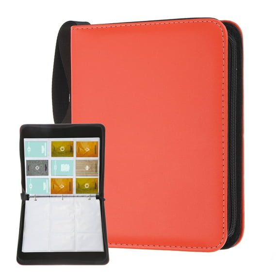 Uxcell 9 Pocket Trading Card Binder, 900 Slot PU Zip Card Collection Album Holder Red