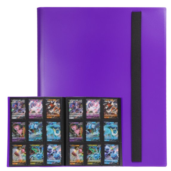 Uxcell 9 Pocket Trading Card Binder, PU Cover Card Collection Binder 360 Side Loading Card Binder Card Album Folder for TCG, Game Cards, Sports Cards(Purple)