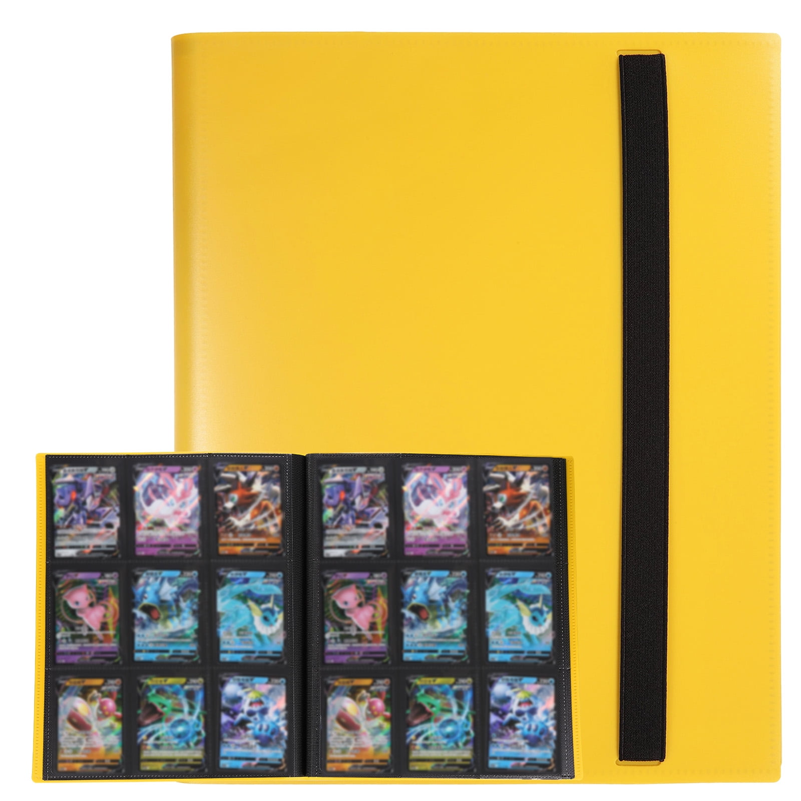 Uxcell 9 Pocket Trading Card Binder, PU Cover Card Collection Binder 360 Side Loading Card Binder Card Album Folder for TCG, Game Cards, Sports Cards(Yellow)