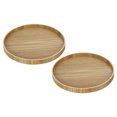 thumbnail image 1 of Uxcell 9" Round Wood Serving Tray Decorative Platter Home Kitchen Candle 2 Pack, 1 of 5
