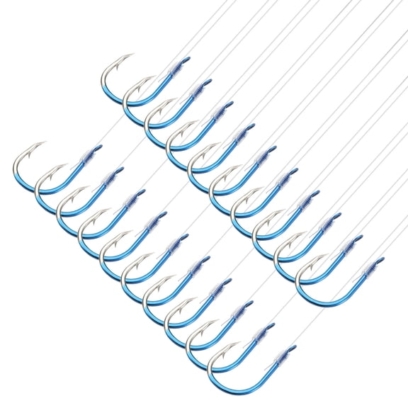Uxcell 9# Small Fishing Hooks with 45cm Line, 0.71x0.39 Inch Double Hook Rigs with Barbs Fishing Hook, Blue 20Pcs