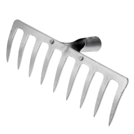 Uxcell 9 Teeth Garden Rake Head Galvanized Manganese Steel for Garden Farm Backyard without Handle Silver Tone