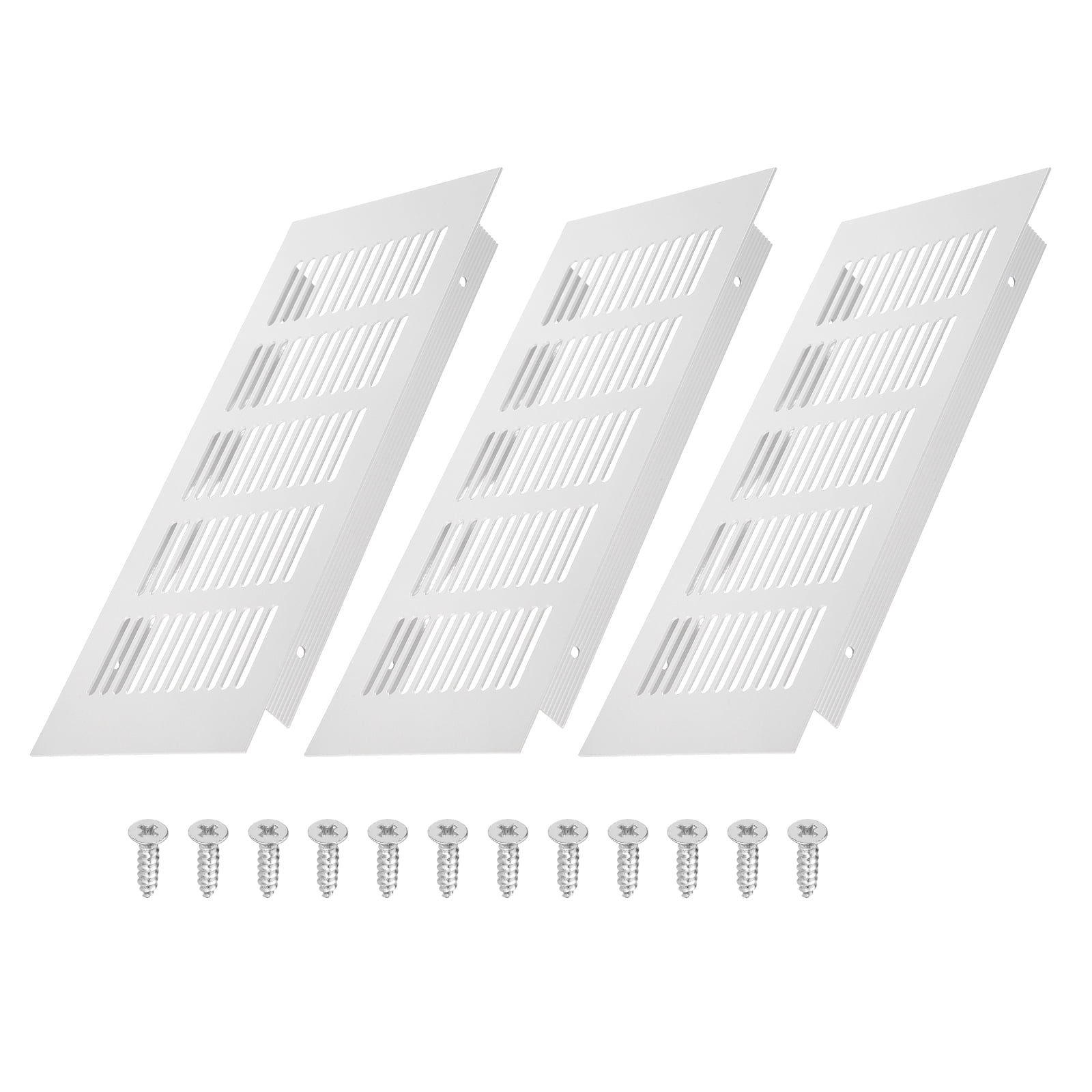 Uxcell 9 x 4 Inch Door Air Vent Cover, 3 Set Heavy Duty Aluminum Grille Ventilation Cover Louvered with 12 Mounting Screws for Cabinet Wardrobe Door, Grey