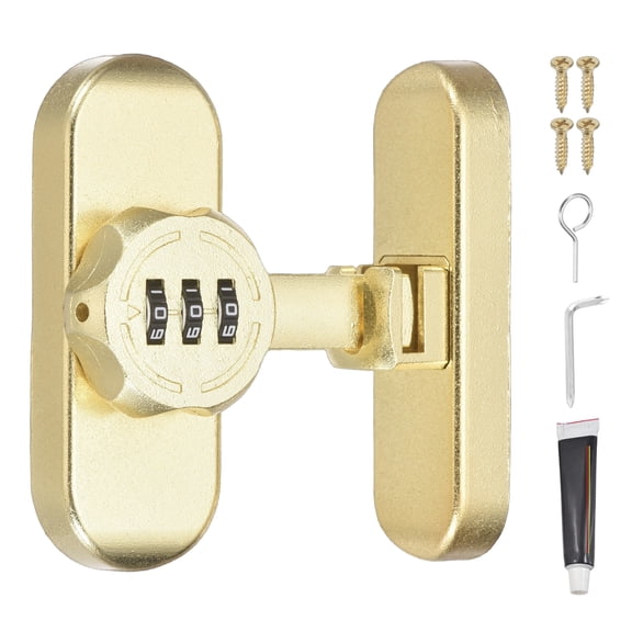 Uxcell 90/180 Degree Barn Door Combination Lock with Password, 3 Digit Mechanical Password Lock for Sliding Door Gate Cabinets Closet, Gold