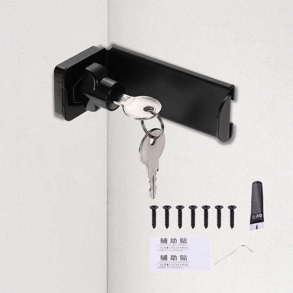 Uxcell 90 Degree Door Locks, Cold-Rolled Steel Right Angle Sliding Door Lock Latch Hasp Latch for Inward Opening with Keys, Closet, Shed, Barn, Cabinet, Black
