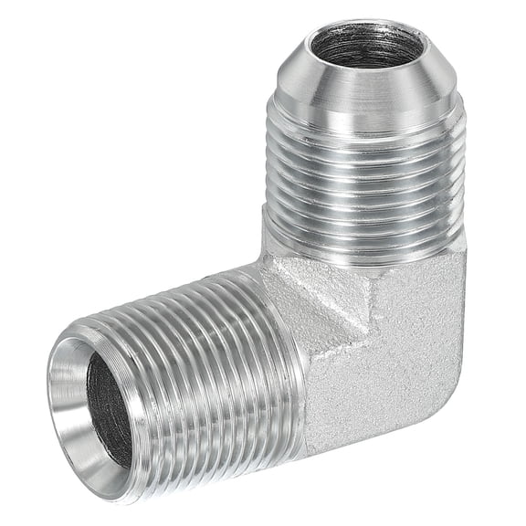 Uxcell 90 Degree Pipe Adapter, 1-1/16" Male 37 Flare JIC x 3/4" BSPT Male Connector Carbon Steel Elbow Fitting for Air Hydraulic Fluid Fuel Water Oil, Silver